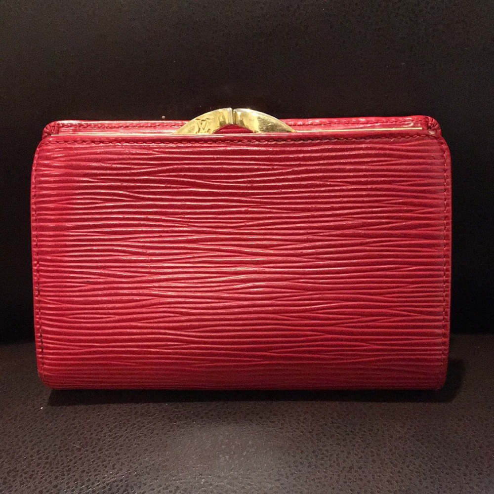 LOUIS VUITTON Red EPI Porte Monnaie Viennois Bifold Kisslock Wallet Authentic - Picture 1 of 17